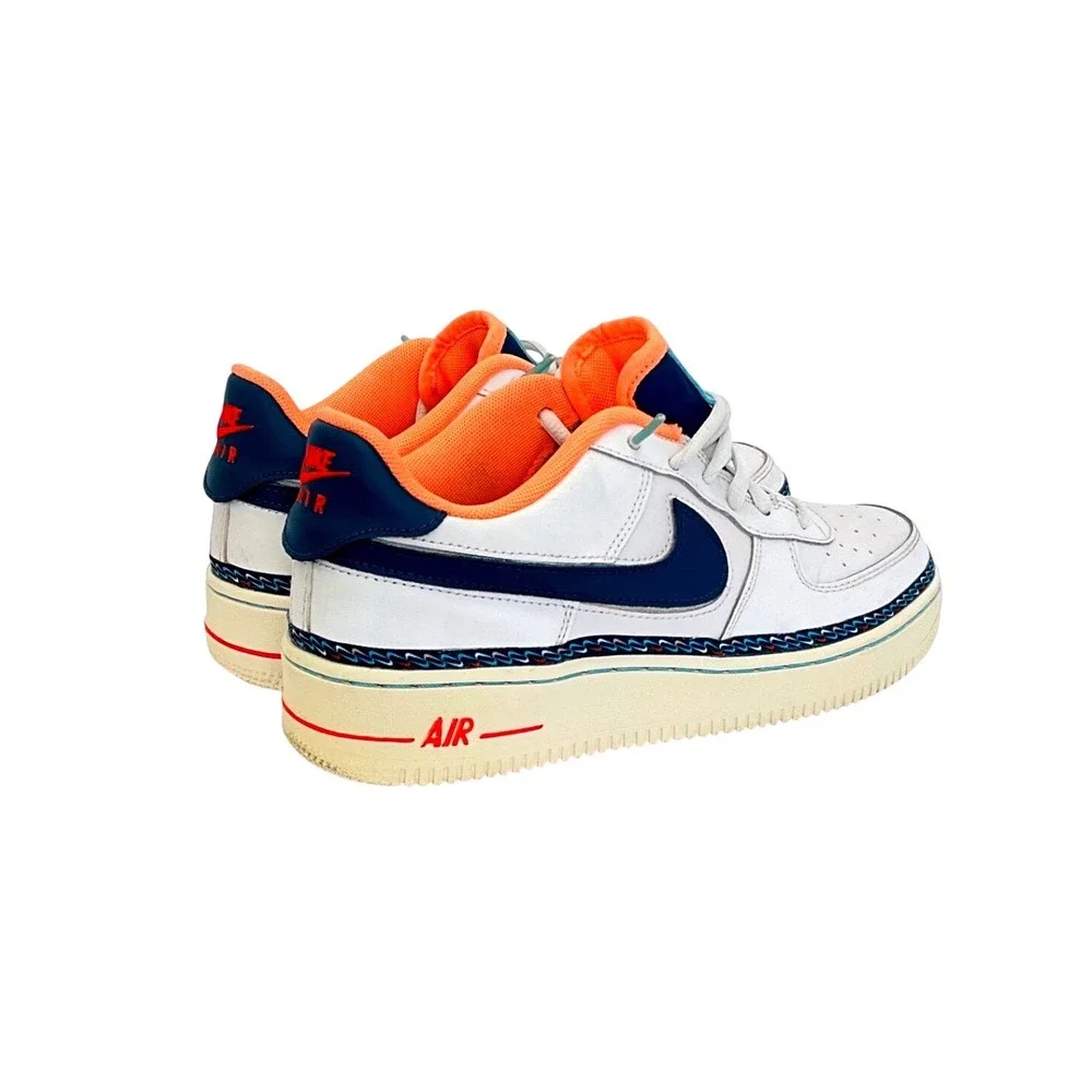 Nike Air Force 1 Low‎ Swoosh Chain White Navy Orange Youth Size 7Y Sneakers